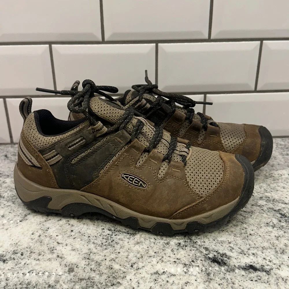 Keen Mens 7.5 Hiking Shoes Brown Leather Mesh Low‎ Top Trail Gorpcore 1022746